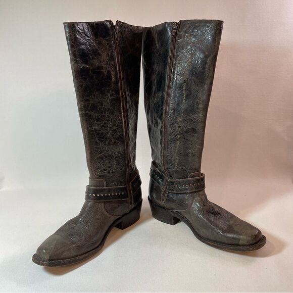 Sonora Double H Cowboy boots rugged brown patina size 7 - Picture 3 of 11